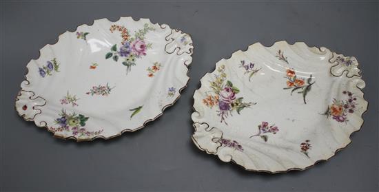 Two Chelsea red anchor period fluted oval stands or dishes, c.1755, length 25cm